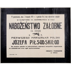 [Związek Peowiaków w Kole] Nabożeństwo żałobne za duszę Ś.P. Józefa Piłsudskiego | Pierwszego Marszałka Polski.