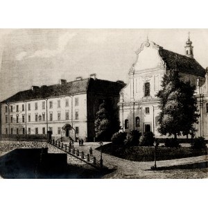 [Lviv] Lviv University. Photograph of a woodcut engraving by Julia Krajewska.