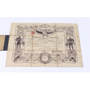 [LWÓW] Certificate of liberation [...] Corporation of Licensed Industrialists of Chimney Sweepers for the district of Lviv Province in Lviv. Certificate for Jan Stachowicz dated October 16, 1928.