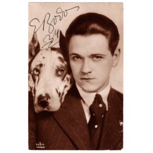 BODO Eugeniusz (1899-1943) i pies Sambo - Karta pocztowa z autografem aktora. 1934 [fot. B. J. Dorys]