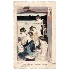 [CHOKI Eishosai, kopia] Ręcznie malowana pocztówka stylizowana na drzeworyt japoński z przełomu XIX/XX w.