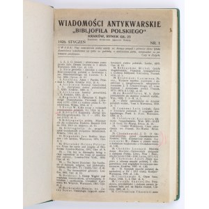 WIADOMOŚCI ANTYKWARSKIE Bibljofil Polski. Nr. 1-10. Kraków 1926-1929
