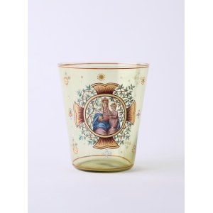 Schlesisches Glas mit einer Darstellung der Jungfrau Maria, 19. Jahrhundert.