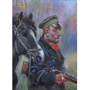 Jerzy Kossak (1886 Kraków - 1955 tamże), Żołnierz z koniem