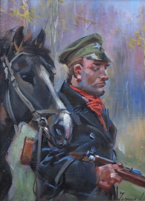 Jerzy Kossak (1886 Kraków - 1955 tamże), Żołnierz z koniem