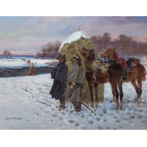 Jerzy Kossak (1886 Krakau - 1955 dort), Napoleons Überquerung des Flusses, 1934.