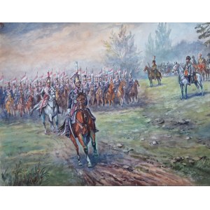 Stefan Pajączkowski (1900 Lviv-1978 Edinburgh), A troop of Cheval Legers of the Guard in a parade before Napoleon
