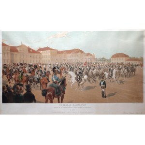Jan Rosen (1854 Warschau-1936 ebd.), Rückblick auf die Kavallerie vor Großherzog Konstanty auf dem Sächsischen Platz in Warschau, 1889.