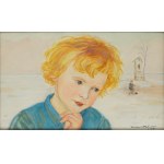 Wlastimil Hofman (1881 Praga - 1970 Szklarska Poręba), Portret dziewczynki na tle zimowego pejzażu, 1931