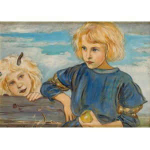 Wlastimil Hofman (1881 Praga - 1970 Szklarska Poręba), Dziewczynka z jabłkiem i faun, 1923