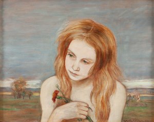 Wlastimil Hofman (1881 Prague - 1970 Szklarska Poreba), Girl with a Carnation, 1922