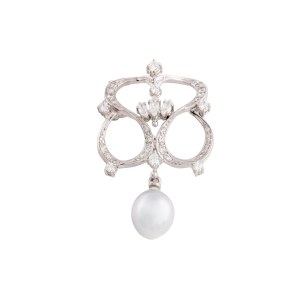 Pearl and diamond brooch, 2nd half of 20th century.