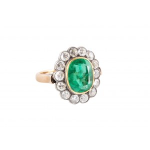 Ring with emerald and diamonds, Poland (Warsaw), mid-20th c.