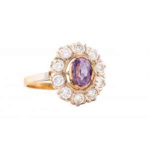 Ring with synthetic corundum and diamonds, 2nd half of 20th century.