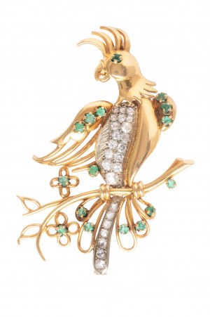 Brooch in the form of a Kakadu parrot, France, 1950s.