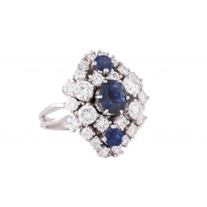 Ring with sapphires and diamonds, 2nd half of 20th century.