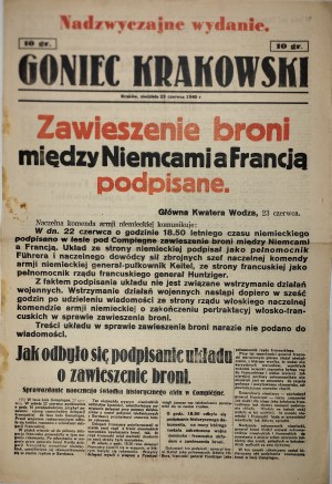 Goniec Krakowski, 1940.6.23, Zawieszenie broni między Niemcami a Francją podpisane