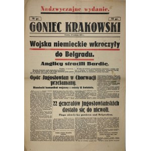 Cracow Goniec Krakowski, 1941.4.14, German troops entered Belgrade