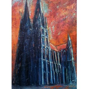 Dawid Masionek, Kathedrale auf rotem Grund (Kathedrale von Chartres), 2022
