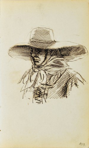 Jacek MALCZEWSKI (1854-1929), Popiersie wieśniaczki w chuście i kapeluszu o rozłożystym rondzie, 1872