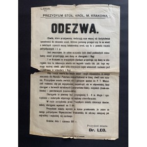 [Afisz] Odezwa Prezydenta Dr. LEO. Kraków [1.06.1915]