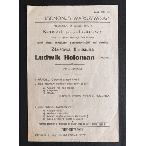 [Ulotka] Program Filharmonja Warszawska. [1919]