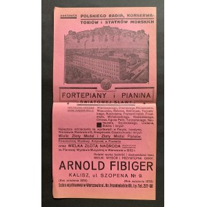 [Ulotka] Fortepiany i pianina. Arnold Fibiger. Kalisz [193?]