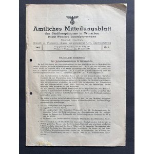 Amtliches Mitteilungsblatt. Amtsblatt Nr. 1. Warschau [1943].