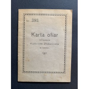 Karta ofiar na budowę Koscioła Zbawiciela w Łodzi. [1938]