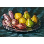 Slawomir J. Siciński, Äpfel, Schalotten, Zitronen und Birnen, Stillleben mit Zitrone