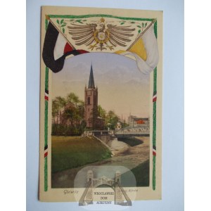 Gliwice, Gleiwitz, evangelický kostel, pruská orlice, asi 1916