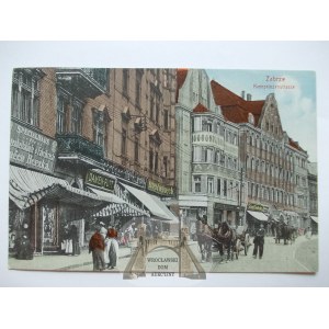 Zabrze, ulica Kronprinza, szyldy, ludzie, piękna, ok. 1910