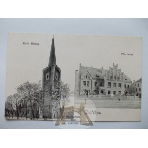 Grodków, Grottkau, kościół i dom parafialny, 1917