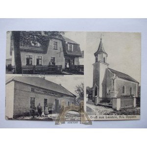 Lędziny near Opole, bakery, inn, church, 1934