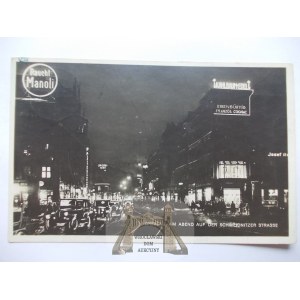 Wroclaw, Breslau, Świdnicka street at night, neon ads, 1929