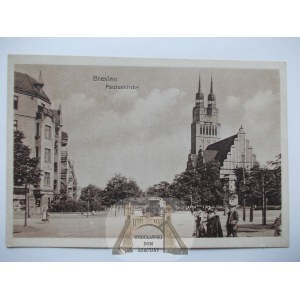 Wrocław, Breslau, ul. Legnicka, kościół, mini kartka, ok. 1916