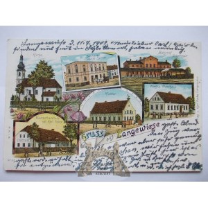 Dlhá Lúka pri Olešnici, litografia, železničná stanica, hostinec, 1902