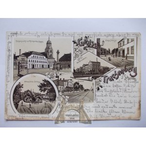 Żmigród, Trachenberg, litografia, ulica, cukrownia, pałac, ok. 1900