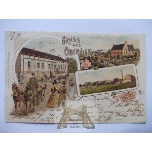 Oborniki Slaskie, Obernigk, brewery, beautiful lithograph, circa 1900.