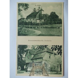 Górowo u Trzebnice, hostinec, kostel a fara, 1925