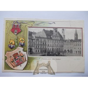 Mieroszów, Friedland, Rynek, Rynek, tłoczony herb, ok. 1900