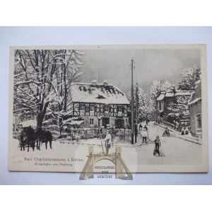 Jedlina Zdrój, Bad Charlottenbrunn, Winter, Skifahrer, Schlittenfahrer, ca. 1920