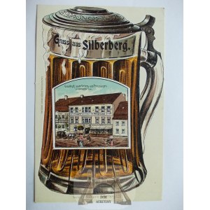 Srebrna Góra, Silberberg, litografia w kuflu, piękna, ok. 1900