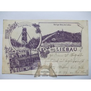 Lubawka, Liebau, Bergrast, wieża widokowa, litografia, 1899