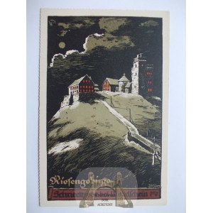 Karkonosze, Śnieżka, nocą, Steindruck, ok. 1920