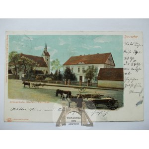 Ruszów, Rauscha, Kirche, Fuhrwerke, 1902