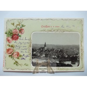 Krosno Odrzańskie, Crossen a. d. Oder, tłoczone kwiaty, panorama, 1902