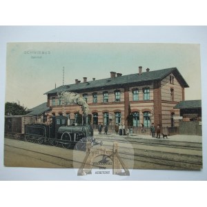 Świebodzin, Schwiebus, dworzec, lokomotywa, kolaż, 1911