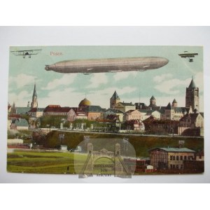Poznan Posen, Airship, Zeppelin over the city, 1913