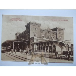 Píla, Schneidemuhl, železničná stanica, nástupištia, kaviareň, 1915